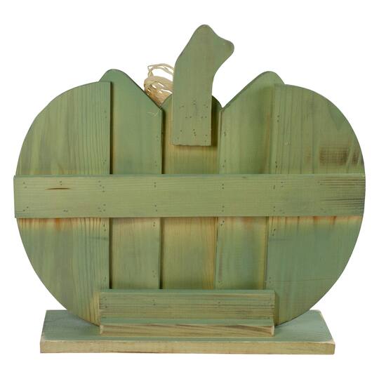 14" Green Slatted Halloween Tabletop Pumpkin with Bow